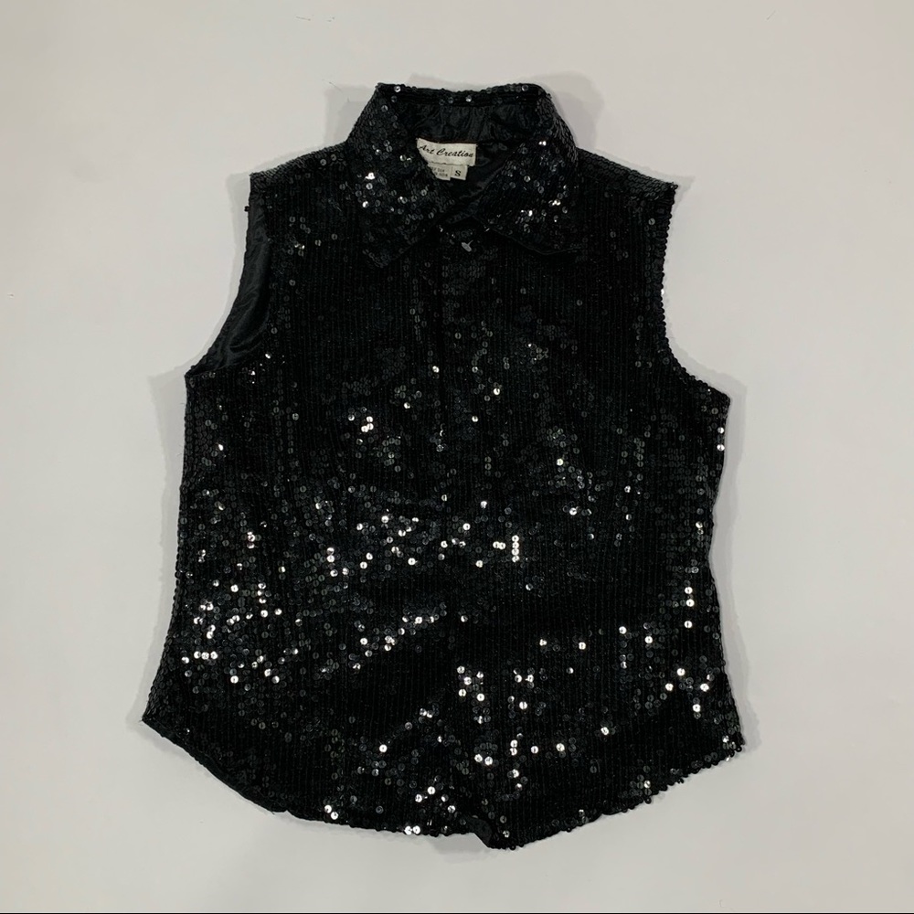 vintage art creations 100% silk rhinestone top vest size small Vintage 90s Y2k